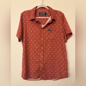 Burlebo Men’s Rust Performance Button-Up Short Sleeve Shirt Lightening Bolt- M
